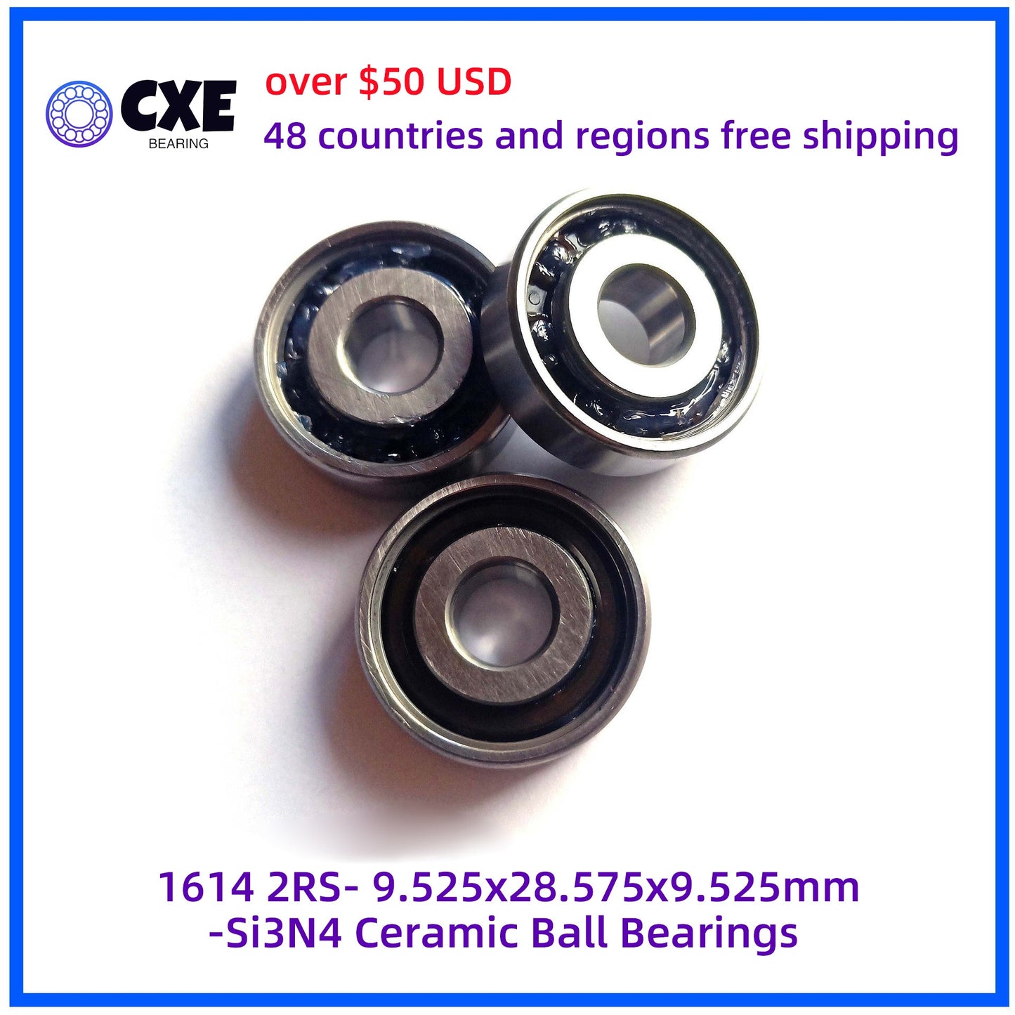 1614 2RS- 9.525x28.575x9.525mm- Si3N4 Ceramic Ball Bearings